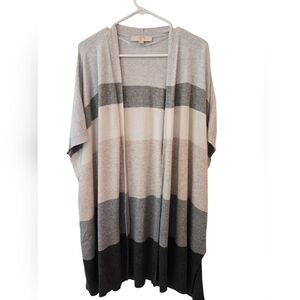 LOFT PLUS LONG LINED STRIPED OPEN FRONT PONCHO CARDIGAN. SIZE 16/18.